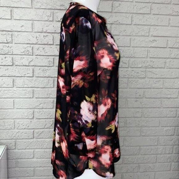 Kut from the Kloth Women Black Floral Long Sleeve Chiffon Blouse Size M - Picture 4 of 9